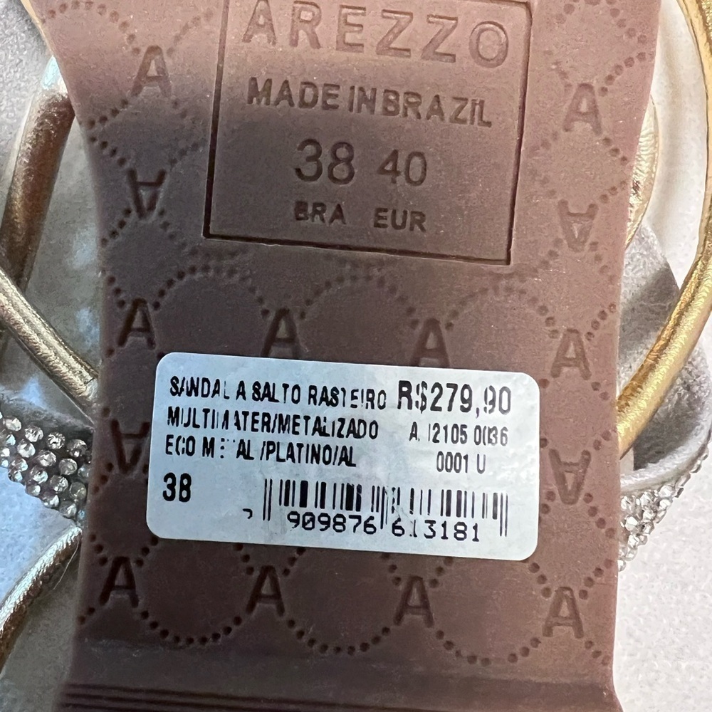 Arezzo Flat Lace Up Sandals Size 8.5 Nwt Gold Rhinestone Leather — image 5 of 5